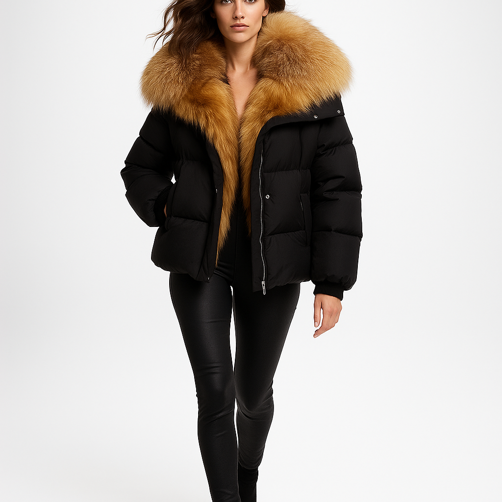 Luksus Dunfrakke med Aftagelige Ærmer | 90% Hvid Gåsedun | Ægte Ræv Krave