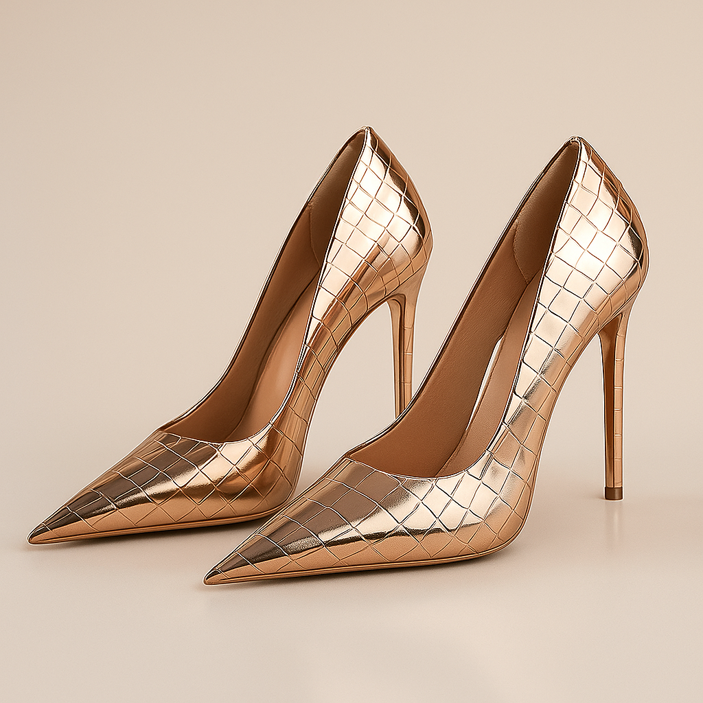 Kvinders hæle i krokopræget læder | Skulpturel hæl | Højglans finish