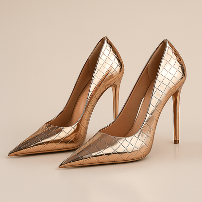 Kvinders hæle i krokopræget læder | Skulpturel hæl | Højglans finish