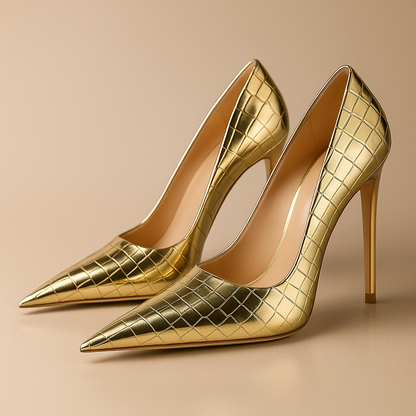 Kvinders hæle i krokopræget læder | Skulpturel hæl | Højglans finish