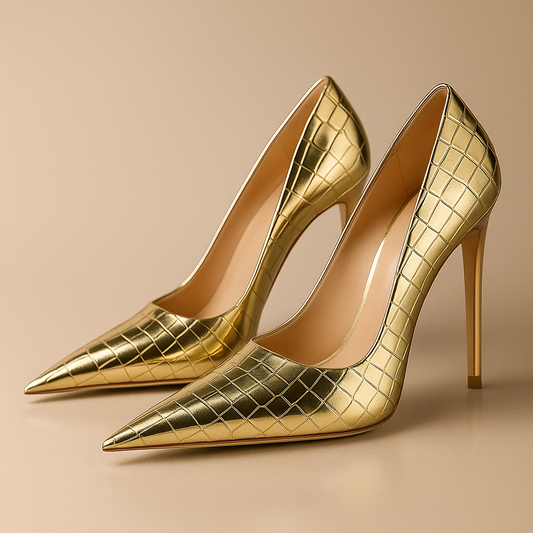 Kvinders hæle i krokopræget læder | Skulpturel hæl | Højglans finish