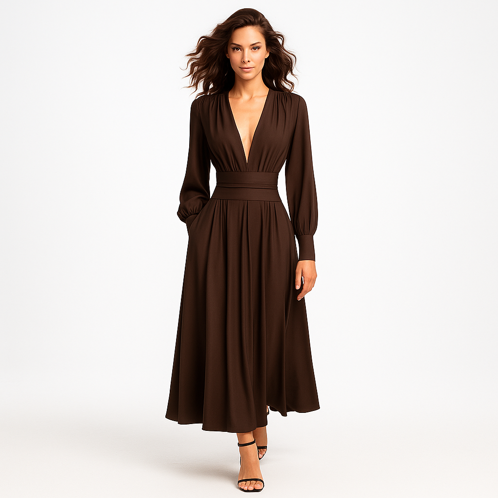 Elegant maxikjole til kvinder | Dyb V-udskæring | Markeret talje og slank silhuet