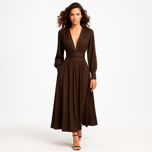 Elegant maxikjole til kvinder | Dyb V-udskæring | Markeret talje og slank silhuet