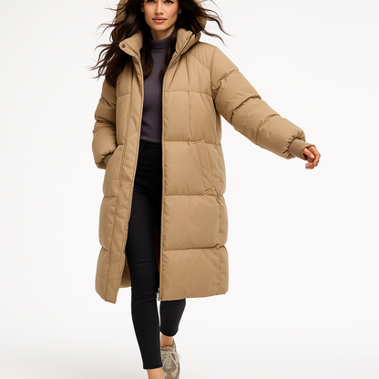 Lang foret vinterfrakke med hætte | Tyk dunjakke til kvinder | Løs pasform og varm isolering