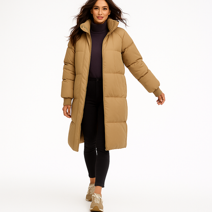 Lang foret vinterfrakke med hætte | Tyk dunjakke til kvinder | Løs pasform og varm isolering