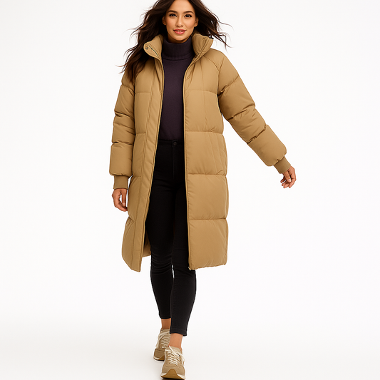 Lang foret vinterfrakke med hætte | Tyk dunjakke til kvinder | Løs pasform og varm isolering