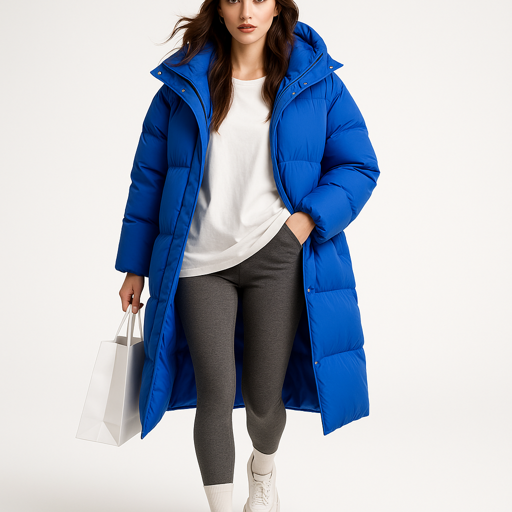 Lang foret vinterfrakke med hætte | Tyk dunjakke til kvinder | Løs pasform og varm isolering