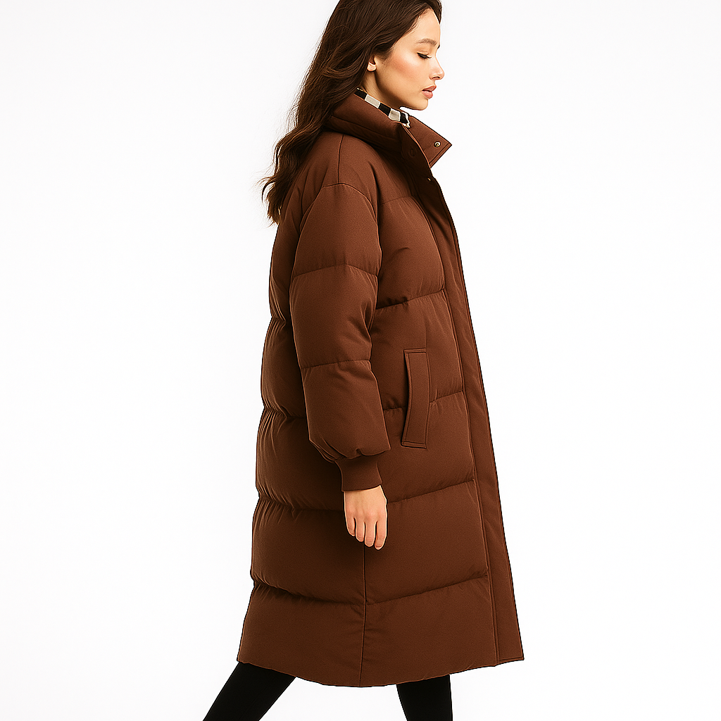 Lang foret vinterfrakke med hætte | Tyk dunjakke til kvinder | Løs pasform og varm isolering