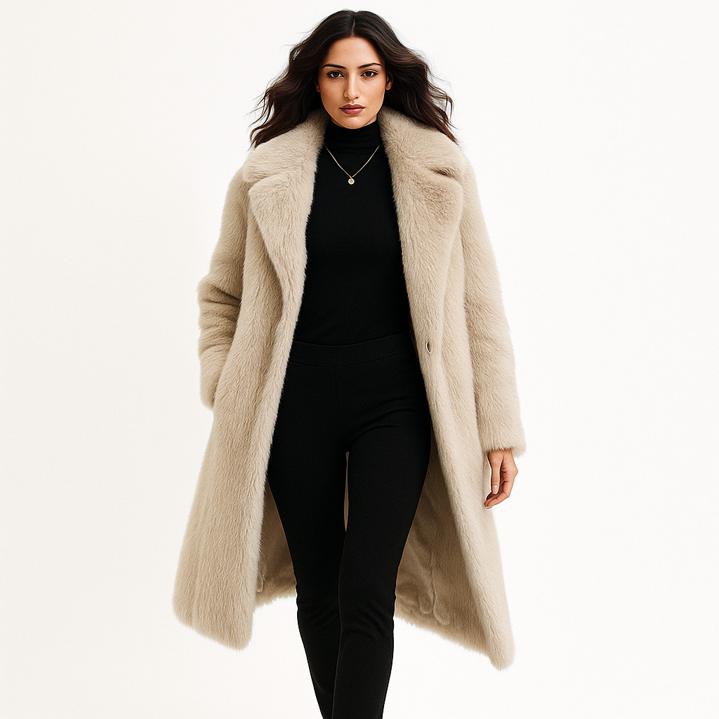 Dame Lang Jakke | Pelslook | Under Knæet | Varm og Stilfuld