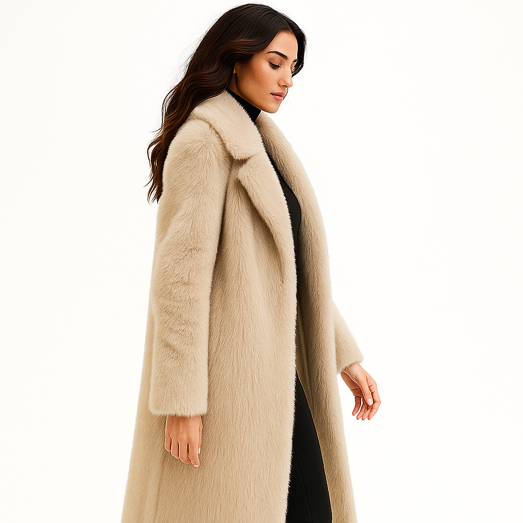 Dame Lang Jakke | Pelslook | Under Knæet | Varm og Stilfuld