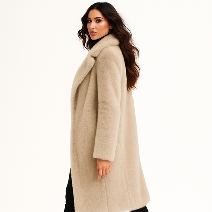 Dame Lang Jakke | Pelslook | Under Knæet | Varm og Stilfuld