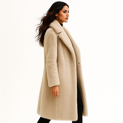 Dame Lang Jakke | Pelslook | Under Knæet | Varm og Stilfuld