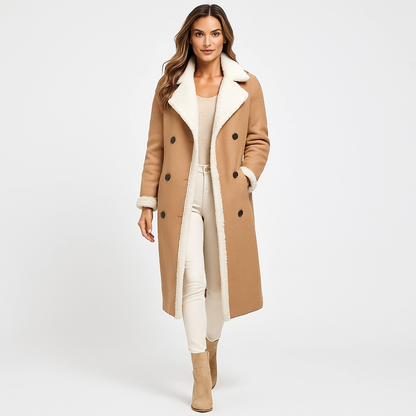 Lang Damejakke med Fleecefor & Teddykrave | Klassisk Design | Varm & Elegant Komfort