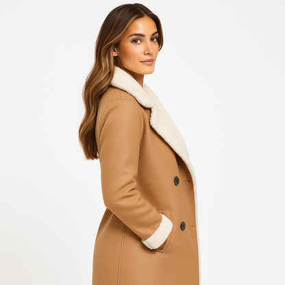 Lang Damejakke med Fleecefor & Teddykrave | Klassisk Design | Varm & Elegant Komfort