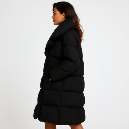 Lang quiltet vinterfrakke til kvinder | Voluminært design | Let og varm