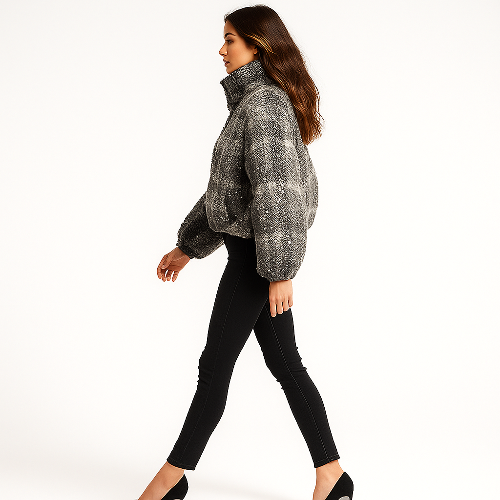 Eksklusiv Tweed Dunkåbe Med Pailletdetaljer