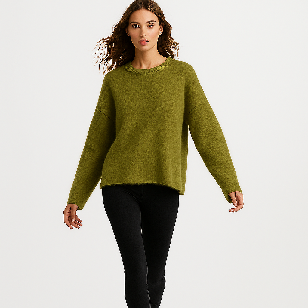 Elegant Fuzzy Strikbluse Med Rund Hals