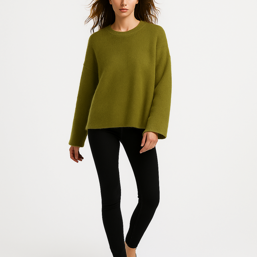 Elegant Fuzzy Strikbluse Med Rund Hals