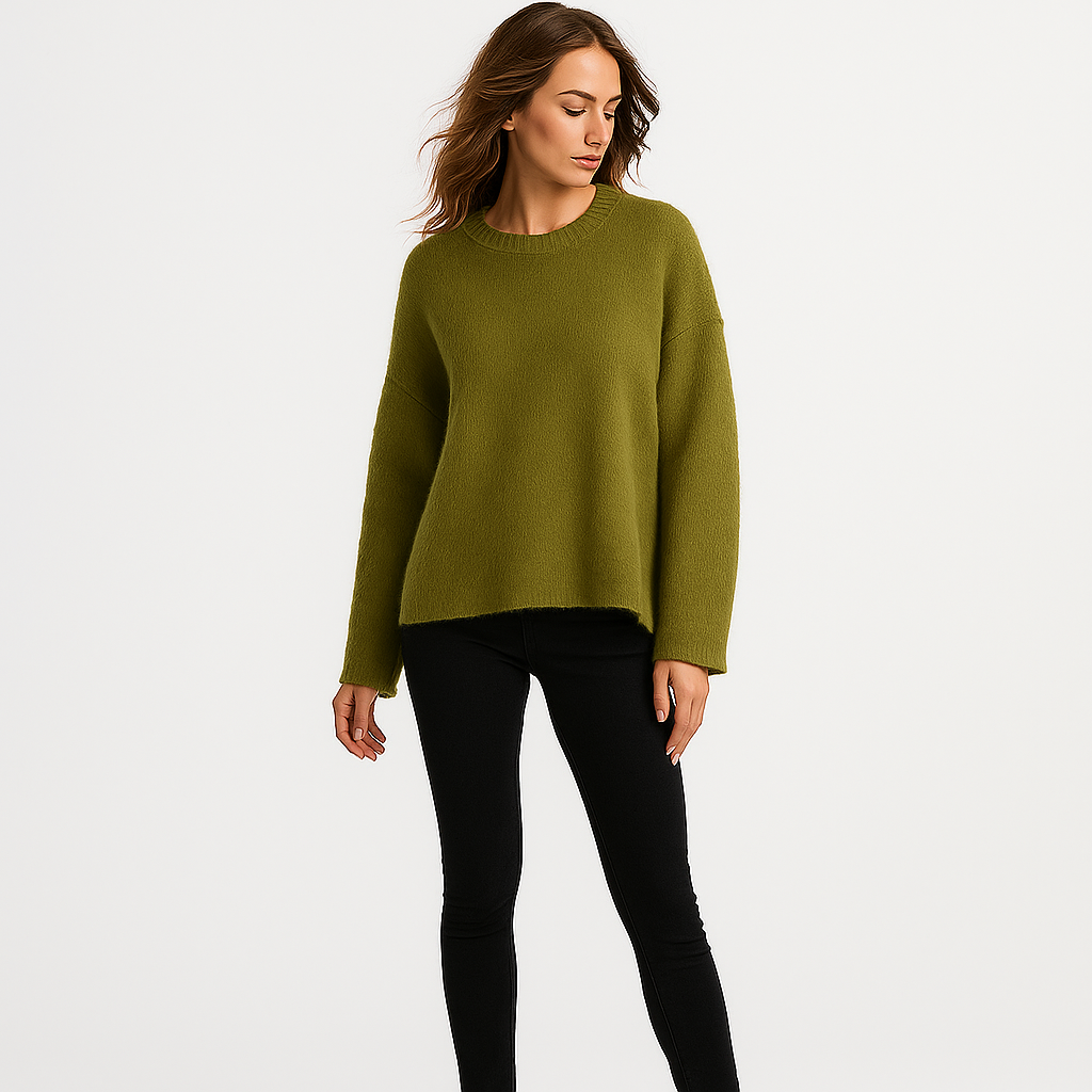 Elegant Fuzzy Strikbluse Med Rund Hals