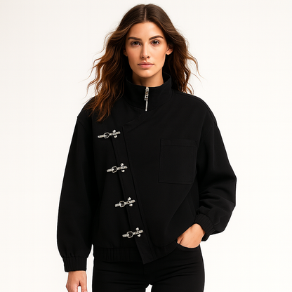Kvindejakke | Asymmetrisk Design | Dekorative Spænder