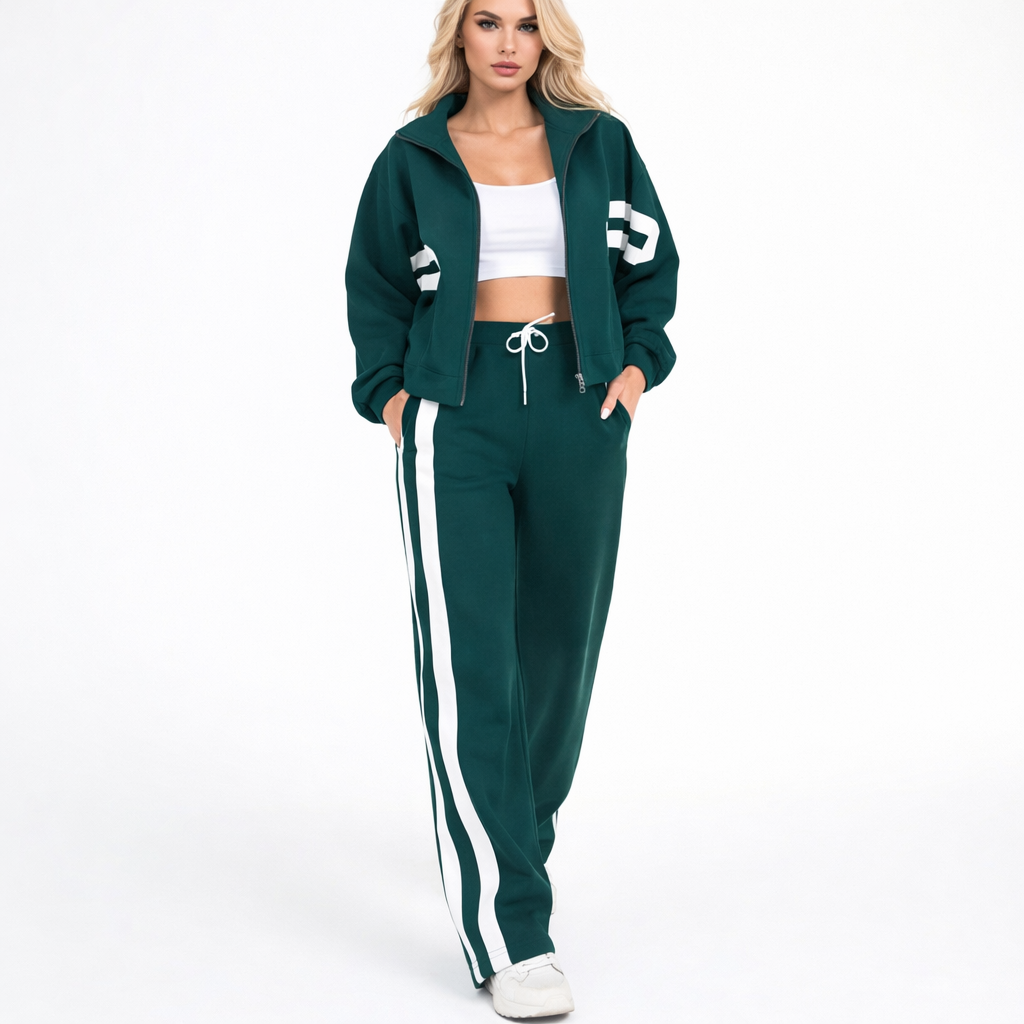 Matchende Todelt Sæt Med Lynlåsjakke Og Lige Bukser