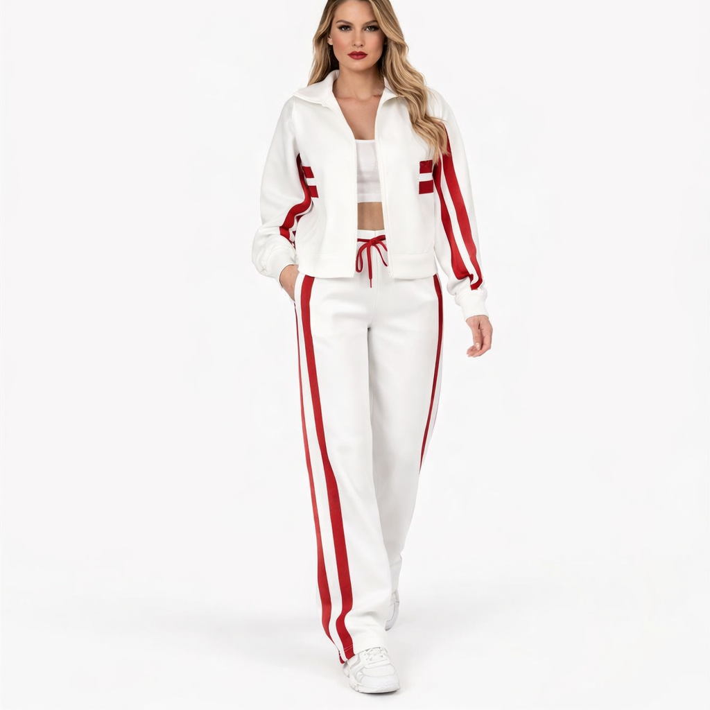 Matchende Todelt Sæt Med Lynlåsjakke Og Lige Bukser