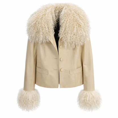 Eksklusiv Læderjakke Til Kvinder Med Ægte Pelskrave Og Skræddersyet Silhuet