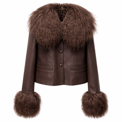 Eksklusiv Læderjakke Til Kvinder Med Ægte Pelskrave Og Skræddersyet Silhuet