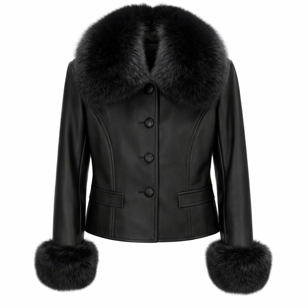 Eksklusiv Læderjakke Til Kvinder Med Ægte Pelskrave Og Skræddersyet Silhuet