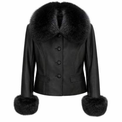 Eksklusiv Læderjakke Til Kvinder Med Ægte Pelskrave Og Skræddersyet Silhuet
