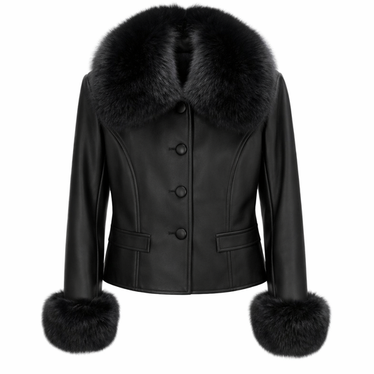 Eksklusiv Læderjakke Til Kvinder Med Ægte Pelskrave Og Skræddersyet Silhuet