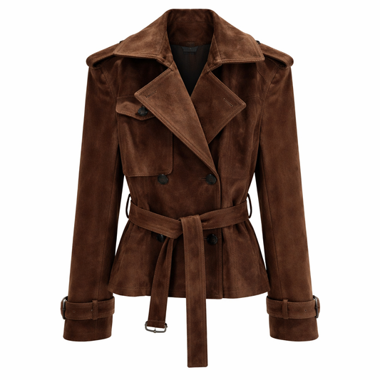 Dobbeltradet Jakke i Ægte Lammeskind Ruskind til Kvinder med Elegant Silhuet