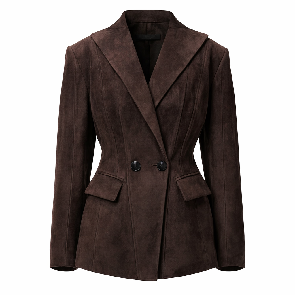 Vintage ruskindsblazer i ægte fåreskind til kvinder