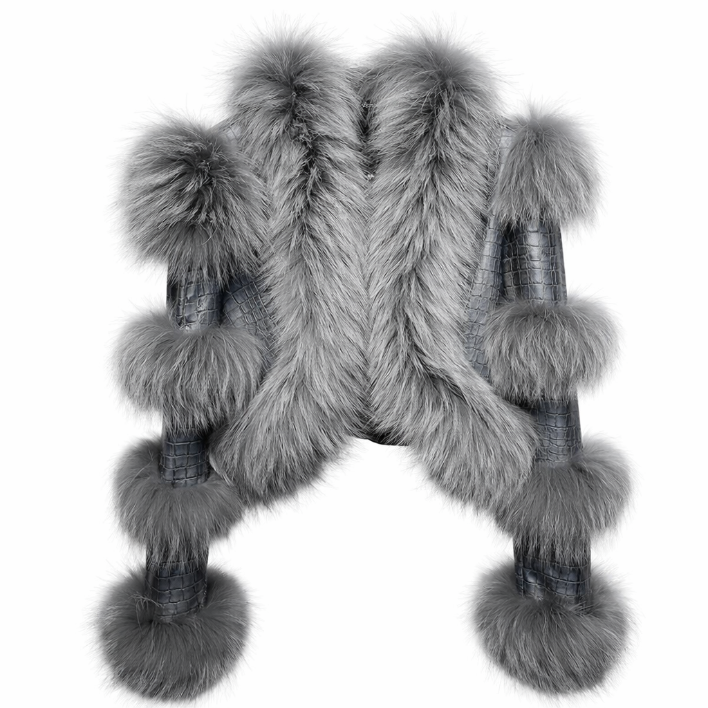 Kort jakke i ægte læder med luksuriøse pelsdetaljer