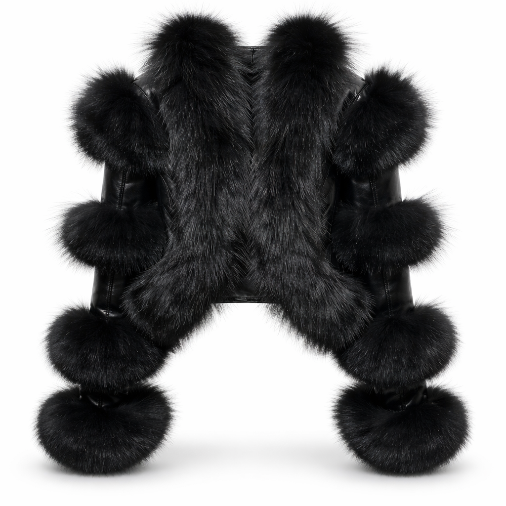 Kort jakke i ægte læder med luksuriøse pelsdetaljer