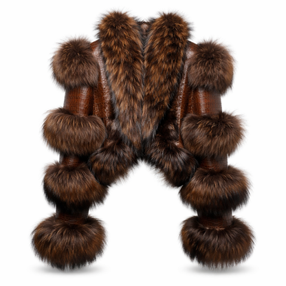 Kort jakke i ægte læder med luksuriøse pelsdetaljer