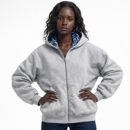 Hættetrøje med lynlås | Ternet design | Hoodie med hætte og blød inderside