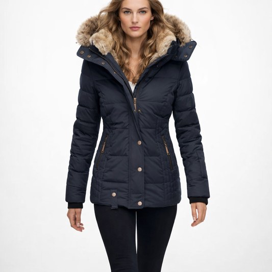 Dame Vandtæt Vinterjakke | Vindtæt & Isoleret | Varm Jakke med Aftagelig Hætte