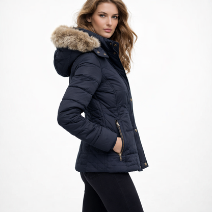 Dame Vandtæt Vinterjakke | Vindtæt & Isoleret | Varm Jakke med Aftagelig Hætte