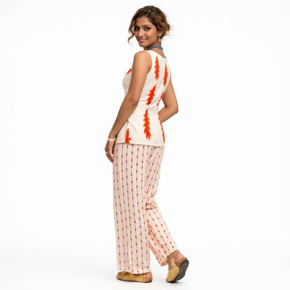 Mønstret todelt sæt til kvinder med ærmeløs top og lige bukser