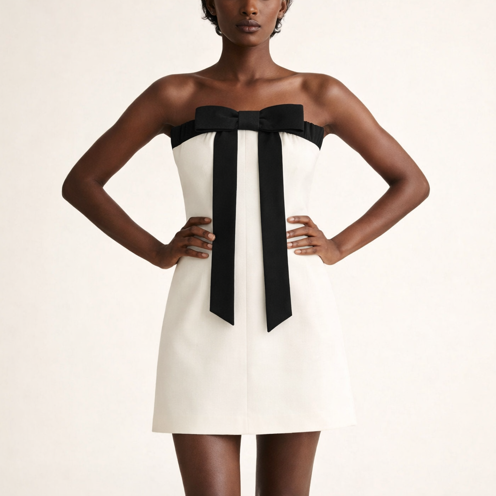 Elegant stropløs minikjole til kvinder med slank pasform og dekorativ sløjfe