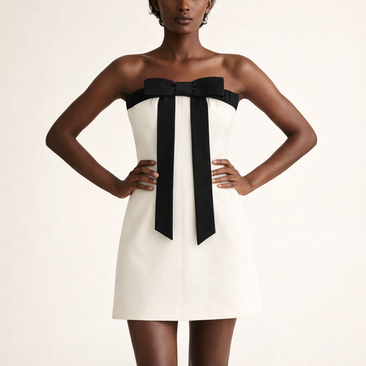 Elegant stropløs minikjole til kvinder med slank pasform og dekorativ sløjfe