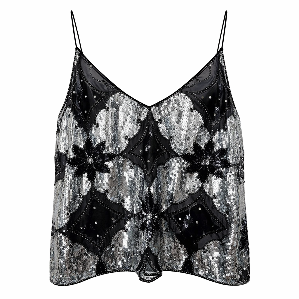 Tanktop til Kvinder | Paillet- og Perledetaljer | Let Mesh | Elegant Snit