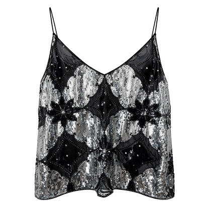 Tanktop til Kvinder | Paillet- og Perledetaljer | Let Mesh | Elegant Snit