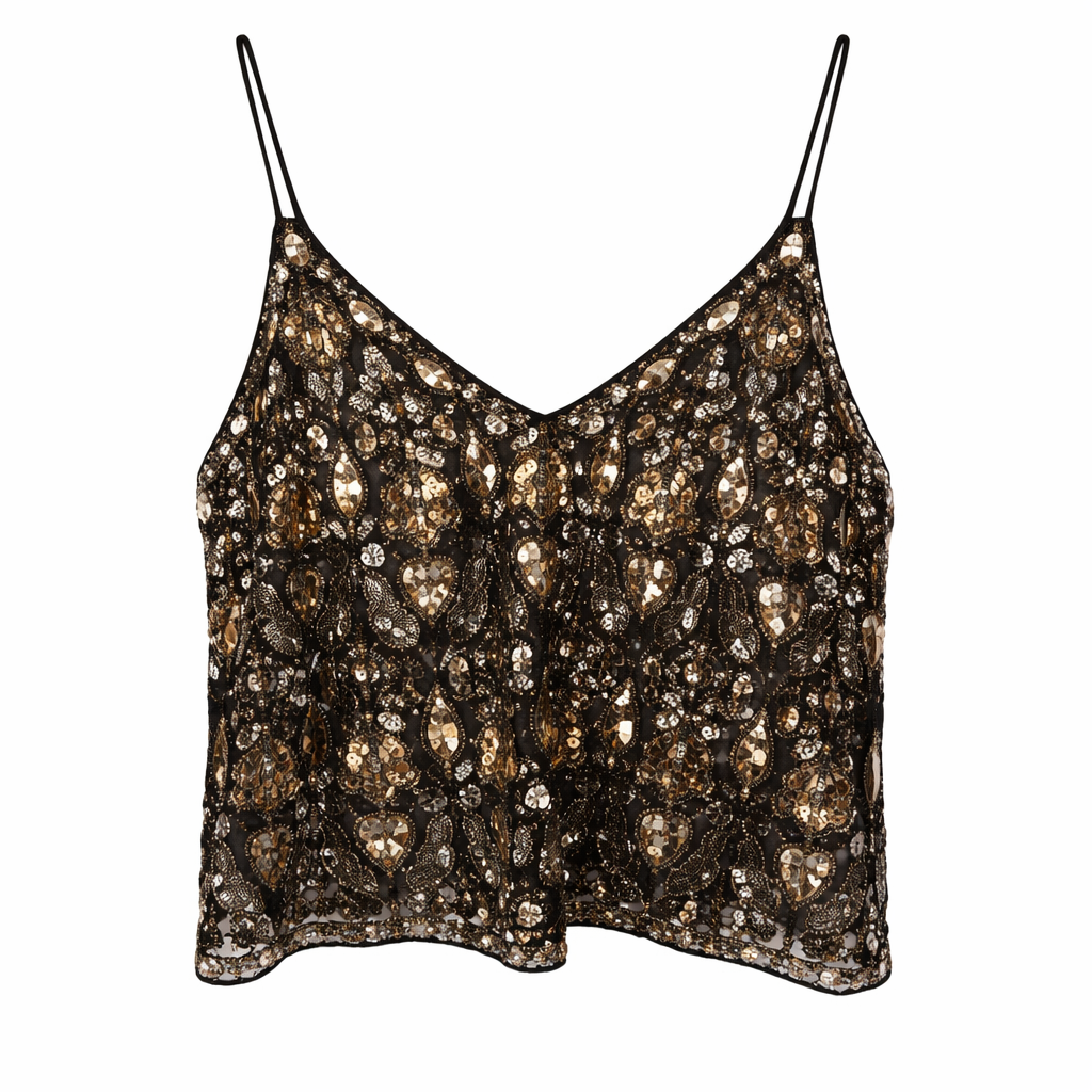 Tanktop til Kvinder | Paillet- og Perledetaljer | Let Mesh | Elegant Snit