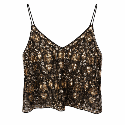 Tanktop til Kvinder | Paillet- og Perledetaljer | Let Mesh | Elegant Snit