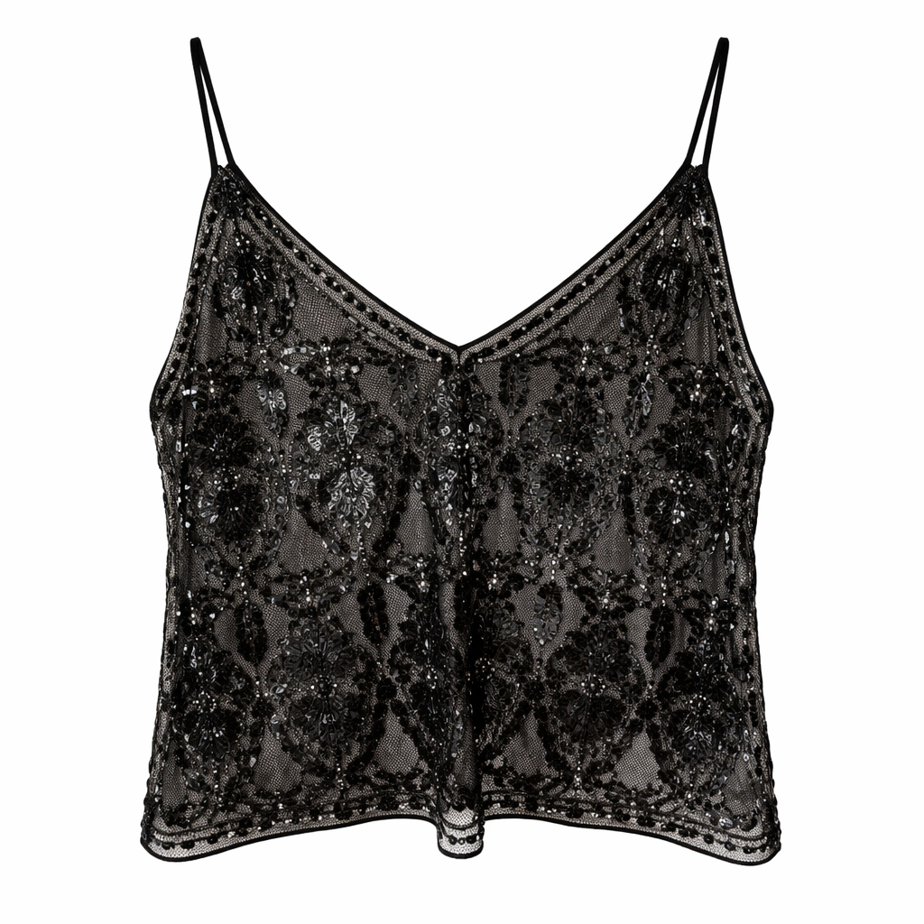 Tanktop til Kvinder | Paillet- og Perledetaljer | Let Mesh | Elegant Snit