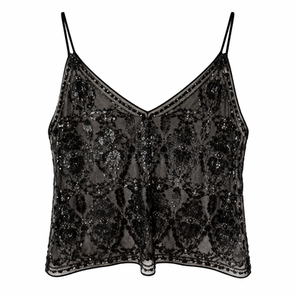 Tanktop til Kvinder | Paillet- og Perledetaljer | Let Mesh | Elegant Snit
