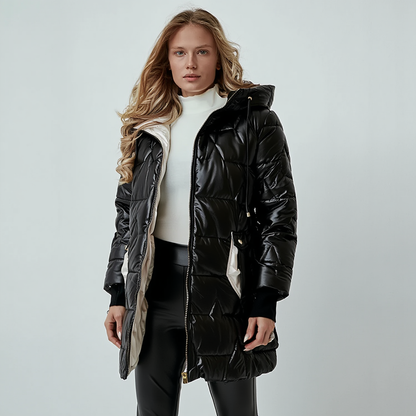 Elegant Puffer Vinterjakke til Kvinder | Polstret Jakke med Hætte og Lynlås