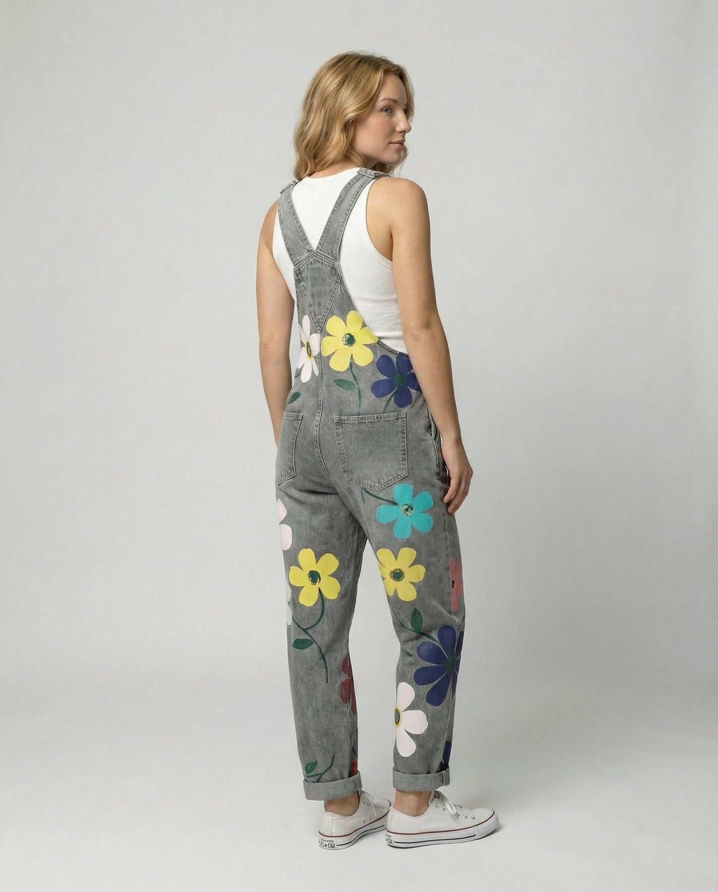 Ærmeløs denim jumpsuit til kvinder | Afslappet pasform med dekorative detaljer